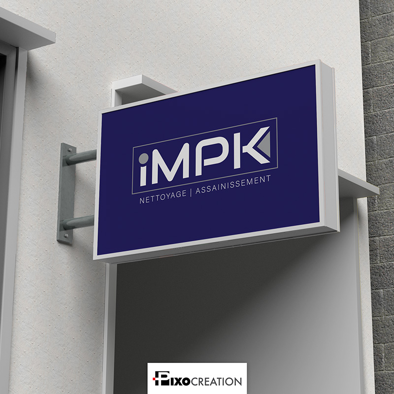 Design du logo d’iMPK sur une pancarte d’extérieur